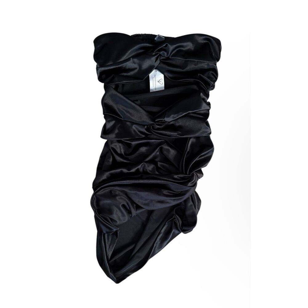 WINDSOR Black Satin Finish Strapless Ruched Mini Dress Size M